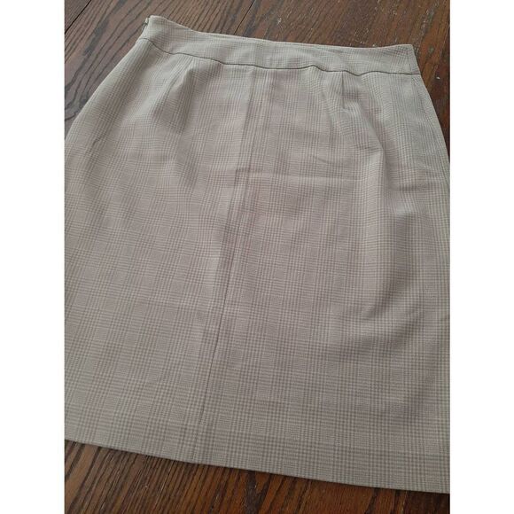 Size 12 Merona Khaki Tan Brown Plaid Lined Midi Skirt with Side Slits Side Zip - Picture 6 of 6